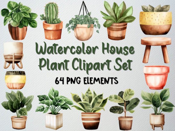 Download Watercolor House Plants Clipart Set - Premium Resources